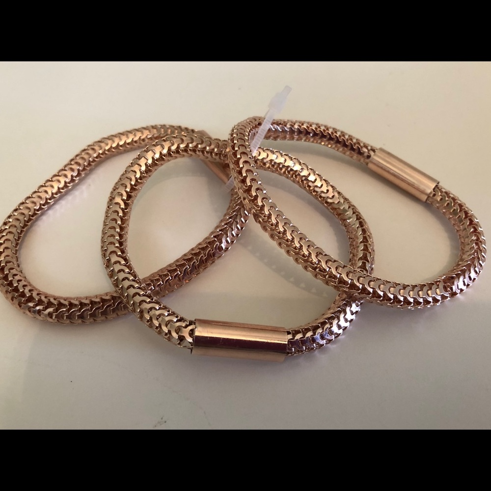 NEW CUTE STACK COIL ROSE GOLD BRACELETS 3pk - Picture 3 of 5
